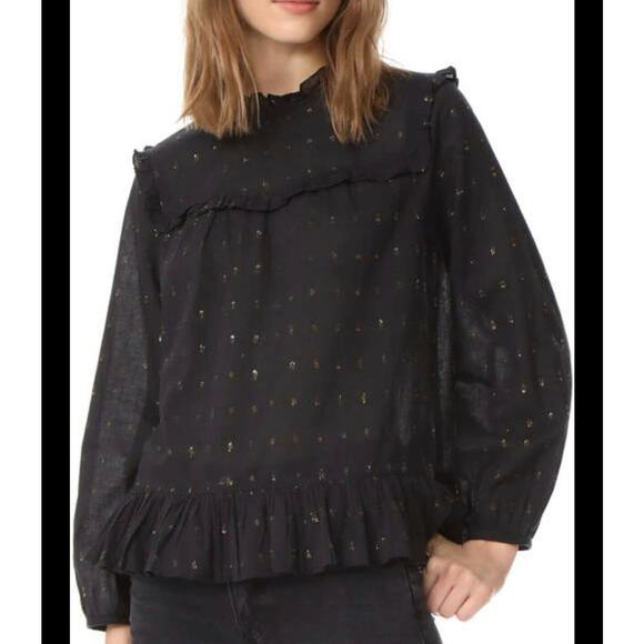 Joie Gianella Long-Sleeve Poplin‎ Blouse Black Size Medium - Picture 1 of 7